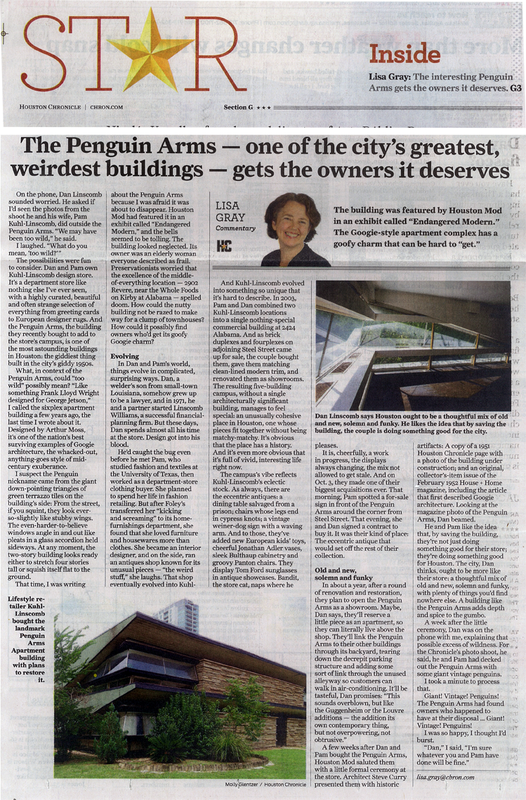 Houston Chronicle Penguin Arms Article
